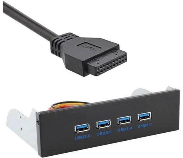 Alt view image 5 of 6 - Aomoproing Motherboard 20Pin Connector Cable for 5.25" CD-ROM Bay to USB 3.0 HUB 4 Ports Front Panel