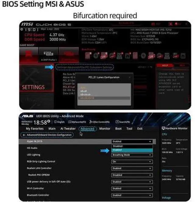 Alt view image 13 of 14 - PCIE 4.0 NVME Adapter PCI Express x16 to 4 Port M.2 M-Key NVME SSD Expansion Card Riser Full Speed