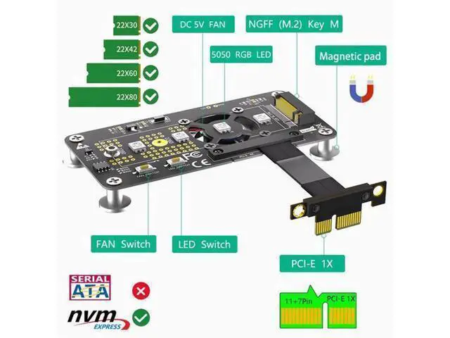 Alt view image 3 of 4 - M.2 nvme SSD to PCI-E 1X Extension cable With fan extension cable 0.05m