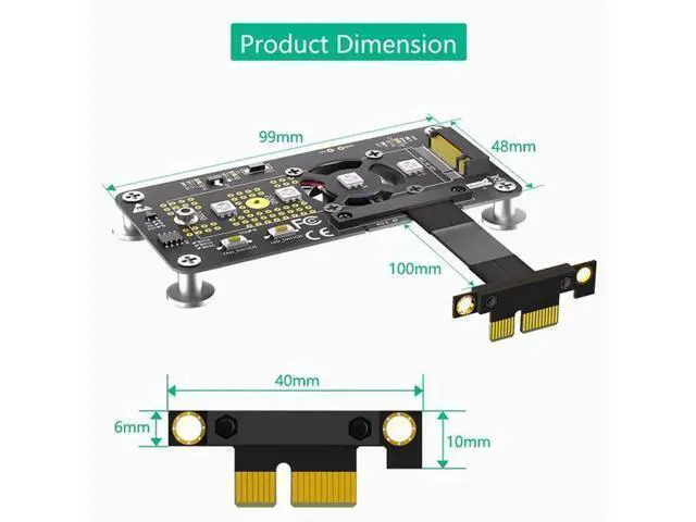 Alt view image 4 of 4 - M.2 nvme SSD to PCI-E 1X Extension cable With fan extension cable 0.05m