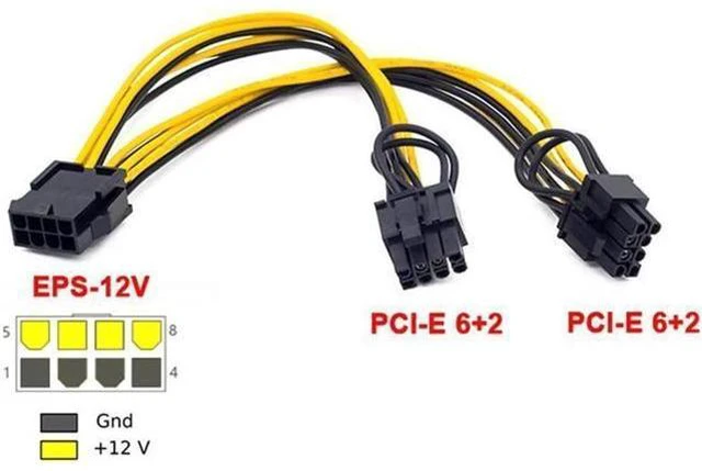 Alt view image 12 of 14 - Aomoproing 10pcs/lot EPS CPU 8 Pin to Dual 8 (6+2) Pin PCIE Adapter Power Supply Cable For Mining