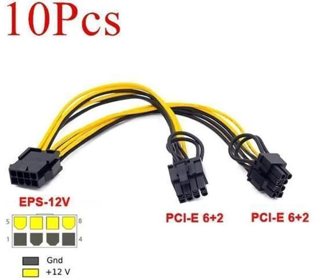 Alt view image 11 of 14 - Aomoproing 10pcs/lot EPS CPU 8 Pin to Dual 8 (6+2) Pin PCIE Adapter Power Supply Cable For Mining