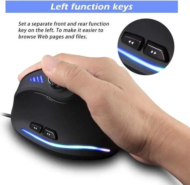 Alt view image 9 of 14 - ZEERKEER Ergonomic Vertical Mouse, RGB Wired Vertical Gaming Mouse with Joystick, 10000 Max DPI and 11 Programmable Buttons for Gamers, Computer