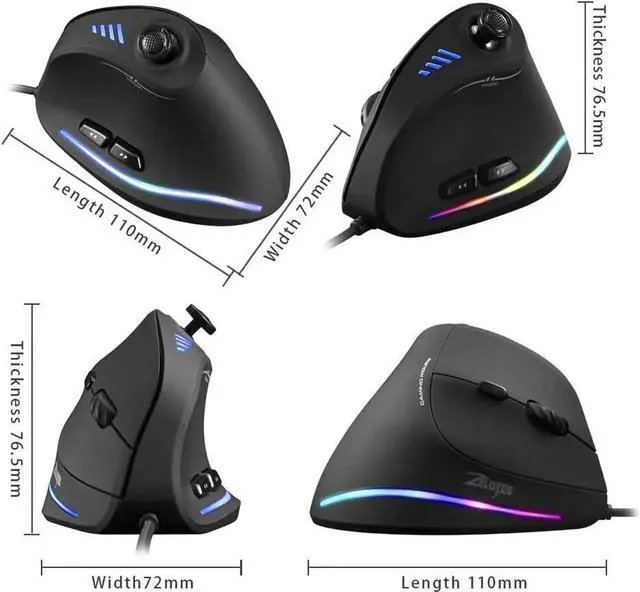 Alt view image 11 of 14 - ZEERKEER Ergonomic Vertical Mouse, RGB Wired Vertical Gaming Mouse with Joystick, 10000 Max DPI and 11 Programmable Buttons for Gamers, Computer