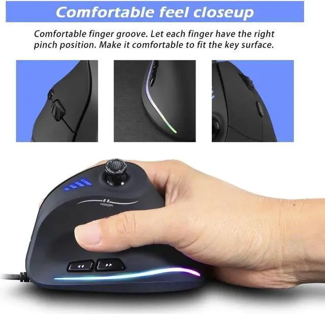 Alt view image 12 of 14 - ZEERKEER Ergonomic Vertical Mouse, RGB Wired Vertical Gaming Mouse with Joystick, 10000 Max DPI and 11 Programmable Buttons for Gamers, Computer