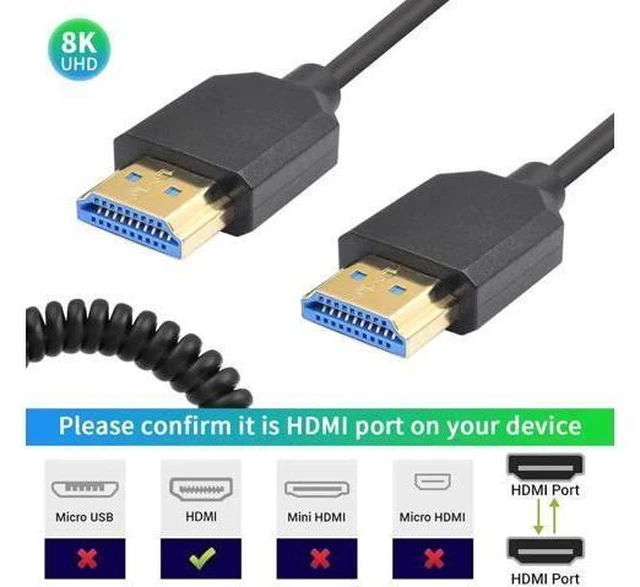 Alt view image 10 of 14 - AOMOPROING 8K Coiled HDMI Cable 3FT- 6FT, HDMI 2.1 Cable Coiled 48Gbps, Extreme Thin HDMI Male to Male Cable Supports 8K@60Hz, 4K@120Hz for Monitor, Laptop, PC, TV