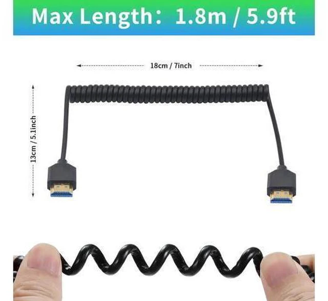 Alt view image 12 of 14 - AOMOPROING 8K Coiled HDMI Cable 3FT- 6FT, HDMI 2.1 Cable Coiled 48Gbps, Extreme Thin HDMI Male to Male Cable Supports 8K@60Hz, 4K@120Hz for Monitor, Laptop, PC, TV