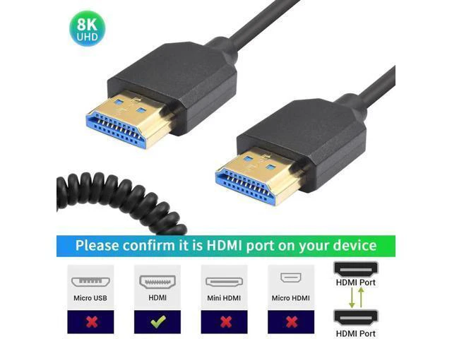 Alt view image 9 of 14 - AOMOPROING 8K Coiled HDMI Cable 3FT-8FT, HDMI Coild Cable 48Gbps, Extreme Thin HDMI Male to Male Cable 8K@60Hz Compatible with Monitor, Laptop, UHD TV, PC