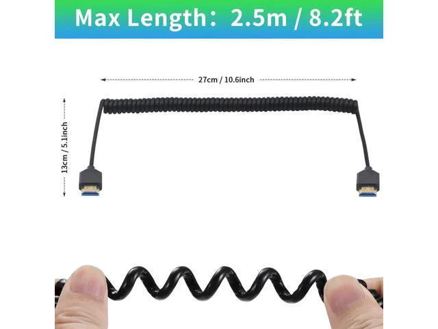 Alt view image 11 of 14 - AOMOPROING 8K Coiled HDMI Cable 3FT-8FT, HDMI Coild Cable 48Gbps, Extreme Thin HDMI Male to Male Cable 8K@60Hz Compatible with Monitor, Laptop, UHD TV, PC