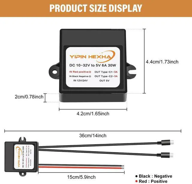 Alt view image 10 of 12 - 12V/24V to 5V 6A 30W Dual Type-C USB C Converter DC Buck Charging Module Electric Step Down Power Adapter