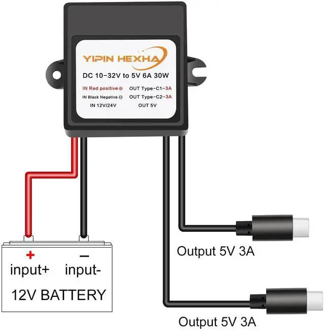Alt view image 9 of 12 - 12V/24V to 5V 6A 30W Dual Type-C USB C Converter DC Buck Charging Module Electric Step Down Power Adapter