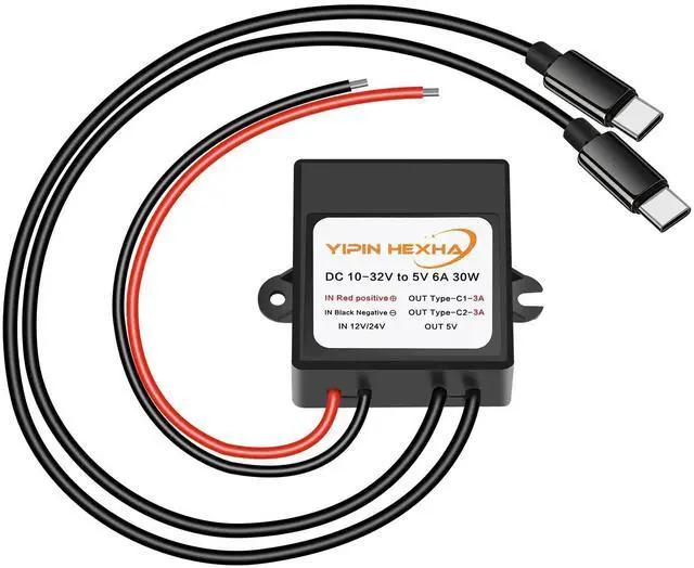 Alt view image 7 of 12 - 12V/24V to 5V 6A 30W Dual Type-C USB C Converter DC Buck Charging Module Electric Step Down Power Adapter