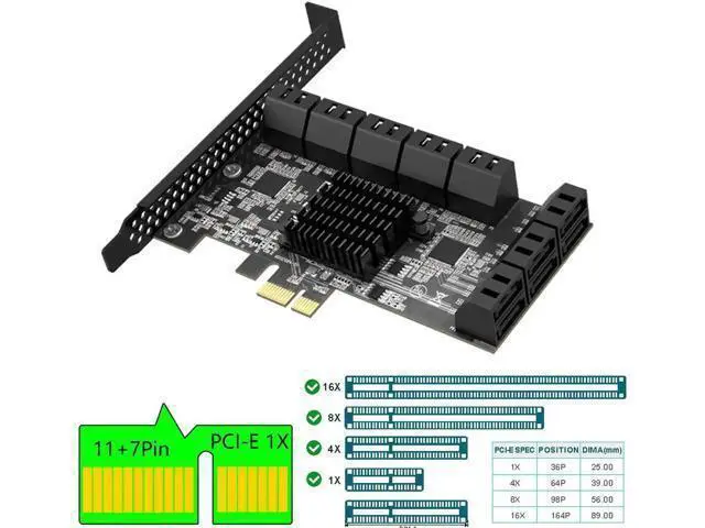 Alt view image 13 of 14 - PCIE SATA Expansion Card PCIE 1X to 16-Port SATA3.0 6Gbps SATA III Multi-Port Hard Disk Adapter Riser Card for PC Computer