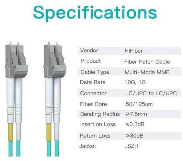 Alt view image 12 of 14 - 50M OM3 LC to LC Fiber Patch Cable, 10Gb Multi-Mode Jumper Duplex LC-LC UPC 50/125um, LSZH, Fiber Optic Cord for 10G/1G MMF SFP Transceiver, Networks and More, 50-Meter(164ft), Green