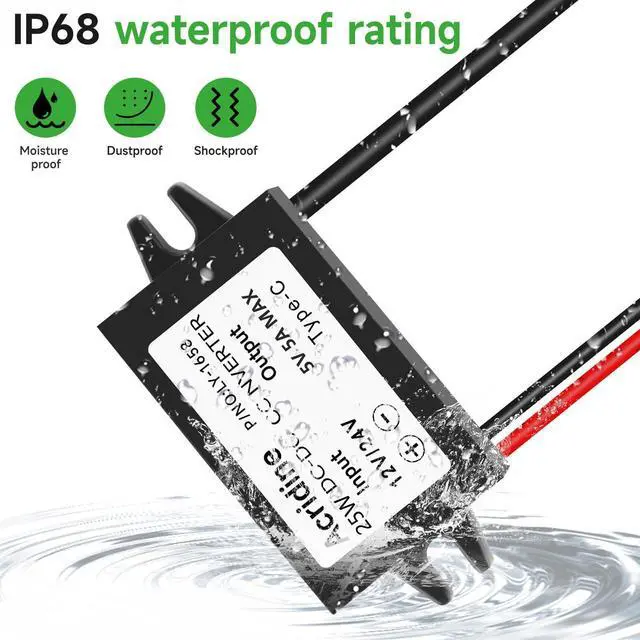 Alt view image 9 of 12 - 12V/24V to 5V USB C Buck Converter 5A 25W Type-C Output Charging Module Waterproof Buck Power Adapter Compatible with Raspberry Pi 4, Mobile Phone (2-PCS)