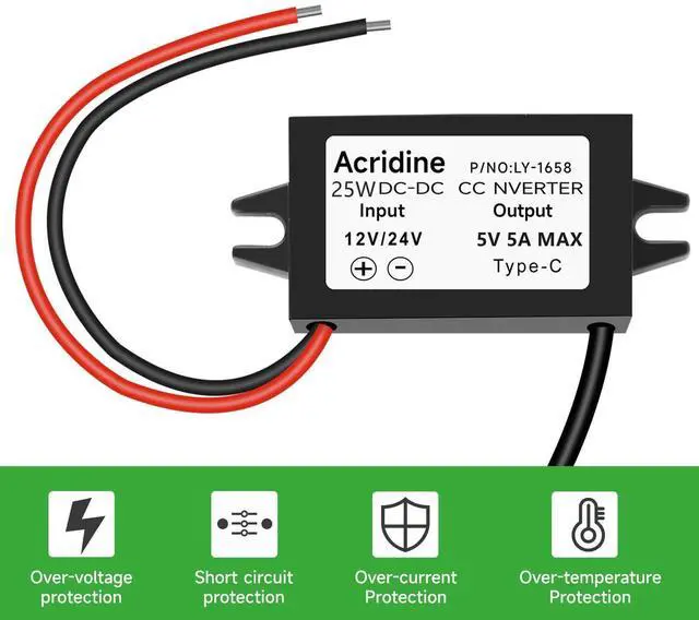 Alt view image 10 of 12 - 12V/24V to 5V USB C Buck Converter 5A 25W Type-C Output Charging Module Waterproof Buck Power Adapter Compatible with Raspberry Pi 4, Mobile Phone (2-PCS)
