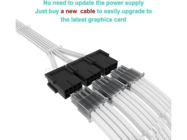 Alt view image 9 of 12 - 16Pin to 3 * 8(6+2) Pin PCIE GPU Cables Sleeved PSU Extension Cable Mini 12+4 Pin Connector Graphics Card Power Supply RTX 3090Ti 16AWG White