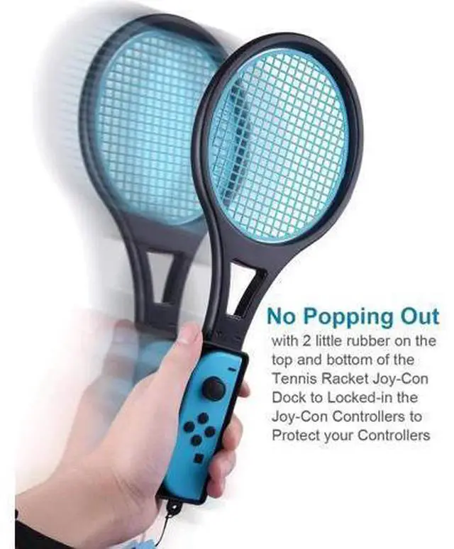 Alt view image 12 of 14 - Tennis Racket for Nintendo Switch Joy-Con Tendak Game Accessories for Mario Tennis Aces Game with 12 in 1 Game Card Case - 2 Pack Black + Red