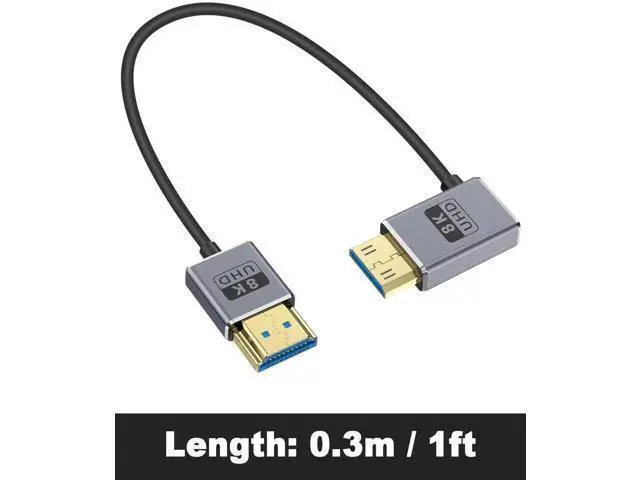 Alt view image 13 of 14 - AOMOPROING 8K Short HDMI to Mini HDMI Cable 1FT/30CM, 48Gbps Mini HDMI 2.1 Cord, Ultra Thin Left Angle Mini HDMI to HDMI Male Cable, Support High Speed 8K@60Hz, 4K@240Hz for Camera, Camcorder