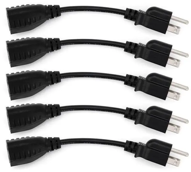 Alt view image 2 of 2 - 6-Inch Power Extension Cable, 5-Pack, Outlet Saver, 18 AWG