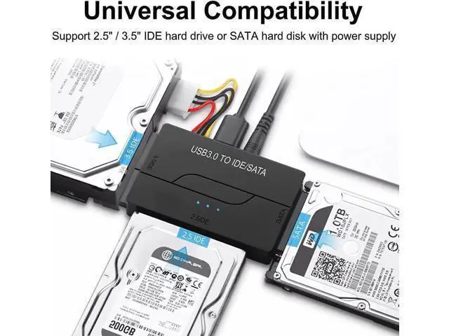 Alt view image 12 of 14 - SATA/IDE to USB 3.0 Adapter, External Hard Drive Reader for Universal 2.5 3.5-inch IDE and SATA HDD SSD, 5.25" CD/DVD Drives, Hard Drive Adapter with Power Supply Support 6TB with 12V 2A Power Adapter