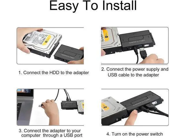 Alt view image 14 of 14 - SATA/IDE to USB 3.0 Adapter, External Hard Drive Reader for Universal 2.5 3.5-inch IDE and SATA HDD SSD, 5.25" CD/DVD Drives, Hard Drive Adapter with Power Supply Support 6TB with 12V 2A Power Adapter