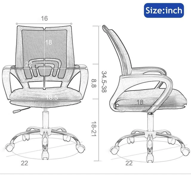 Alt view image 9 of 12 - Office Chair Desk Chair Computer Chair Ergonomic Mid Back Mesh Chair with Lumbar Support & Armrest Modern Adjustable Height Swivel Task Executive Chair for Women Men Adult, White