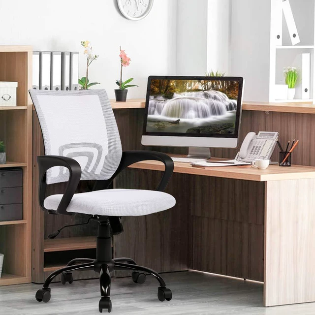 Alt view image 8 of 12 - Office Chair Desk Chair Computer Chair Ergonomic Mid Back Mesh Chair with Lumbar Support & Armrest Modern Adjustable Height Swivel Task Executive Chair for Women Men Adult, White