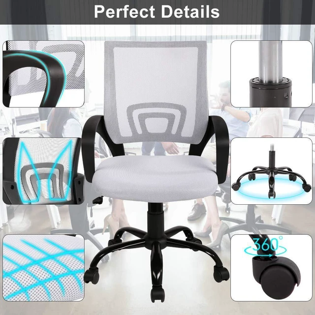 Alt view image 10 of 12 - Office Chair Desk Chair Computer Chair Ergonomic Mid Back Mesh Chair with Lumbar Support & Armrest Modern Adjustable Height Swivel Task Executive Chair for Women Men Adult, White