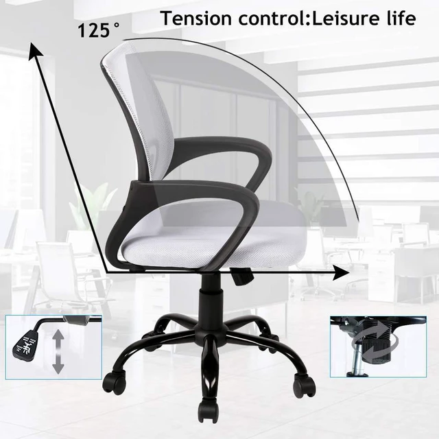 Alt view image 11 of 12 - Office Chair Desk Chair Computer Chair Ergonomic Mid Back Mesh Chair with Lumbar Support & Armrest Modern Adjustable Height Swivel Task Executive Chair for Women Men Adult, White