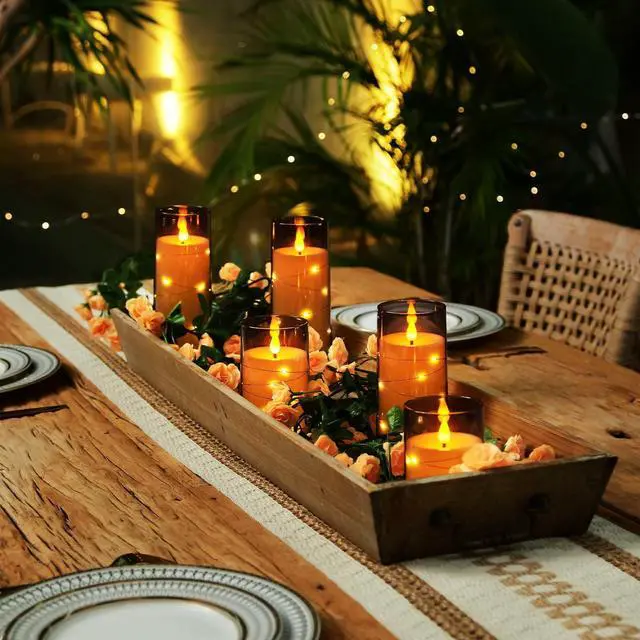 Alt view image 9 of 14 - Flameless Candles with Embedded Star String Fairy Lights, Battery Operated Candles, LED Candle, Fake Candles with Remote Control and Timer for Halloween, Gray Acrylic, Set of 5(H4"5"6"8"8")