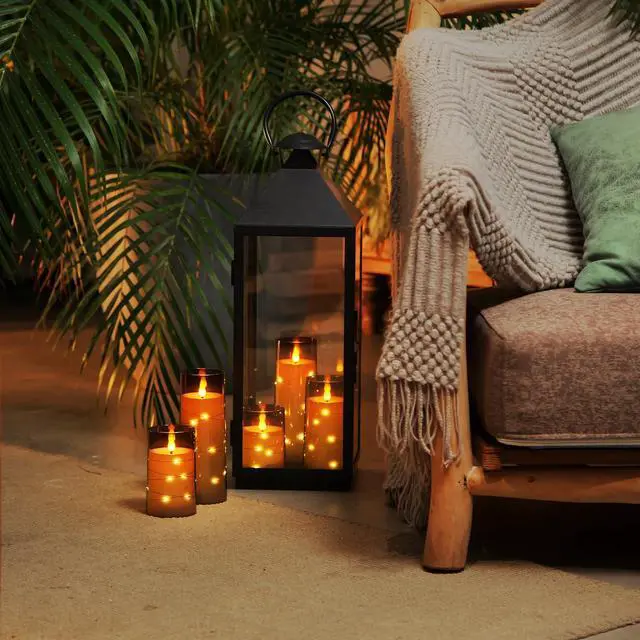 Alt view image 10 of 14 - Flameless Candles with Embedded Star String Fairy Lights, Battery Operated Candles, LED Candle, Fake Candles with Remote Control and Timer for Halloween, Gray Acrylic, Set of 5(H4"5"6"8"8")