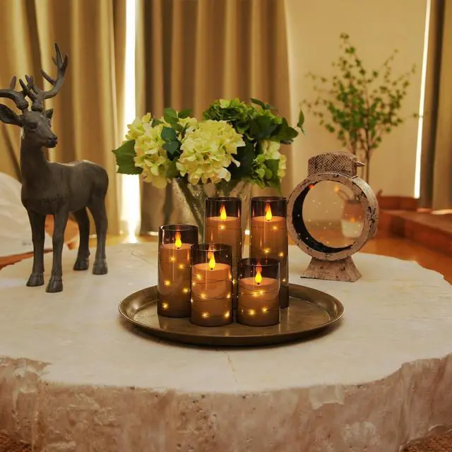 Alt view image 12 of 14 - Flameless Candles with Embedded Star String Fairy Lights, Battery Operated Candles, LED Candle, Fake Candles with Remote Control and Timer for Halloween, Gray Acrylic, Set of 5(H4"5"6"8"8")