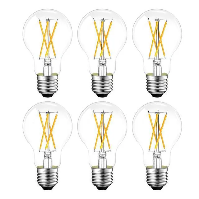 Alt view image 8 of 14 - Dimmable A19 E26 LED Bulb 60 watt Equivalent, Clear Light Bulbs | 2700K Soft White Vintage Edison Bulbs for Bathroom, Ceiling Fan, 90+CRI, 600LM, 6 Pack