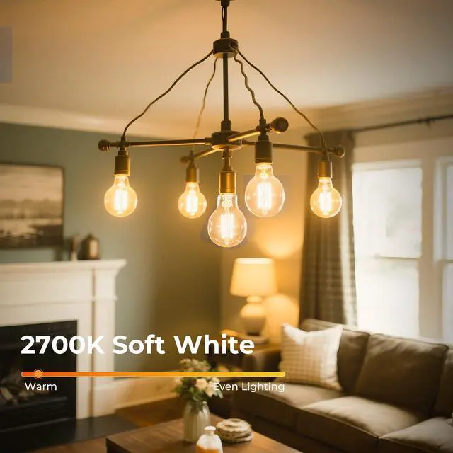 Alt view image 10 of 14 - Dimmable A19 E26 LED Bulb 60 watt Equivalent, Clear Light Bulbs | 2700K Soft White Vintage Edison Bulbs for Bathroom, Ceiling Fan, 90+CRI, 600LM, 6 Pack