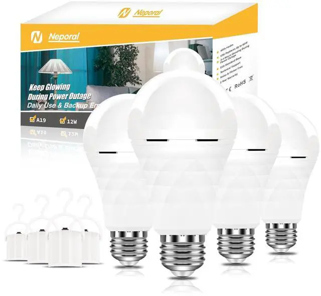 Alt view image 8 of 14 - A19 Rechargeable Light Bulbs Emergency Light Bulb for Power Outages, Led Bulb 60 Watt Equiv., Self-Charging Light Bulb 1200mAh Battery Backup Light Bulbs for Daily, Emergency Use (Daylight)