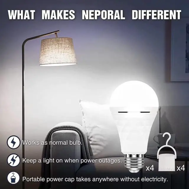 Alt view image 9 of 14 - A19 Rechargeable Light Bulbs Emergency Light Bulb for Power Outages, Led Bulb 60 Watt Equiv., Self-Charging Light Bulb 1200mAh Battery Backup Light Bulbs for Daily, Emergency Use (Daylight)