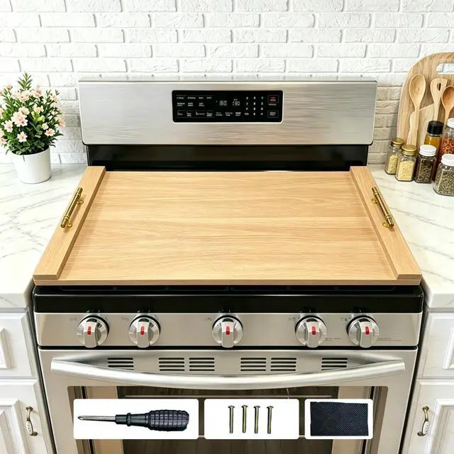 Alt view image 8 of 14 - Noodle Board Stove Cover w/Handles, for Gas & Electric Stoves | Expands counter space, multi-use sink cover & tray, farmhouse decor, anti-crack build, for home kitchens & RVs