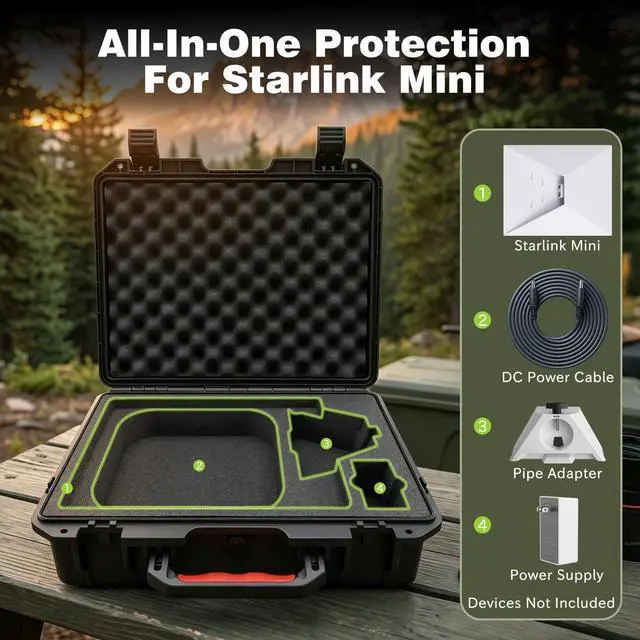Alt view image 9 of 14 - Starlink Mini Case, Waterproof Hard Case Fits Starlink Mini Accessories | Crushproof with Precision Cut Foam, Starlink Mini Storage Case with Shoulder Strap for Outdoor Travel Camping, RV Accessories