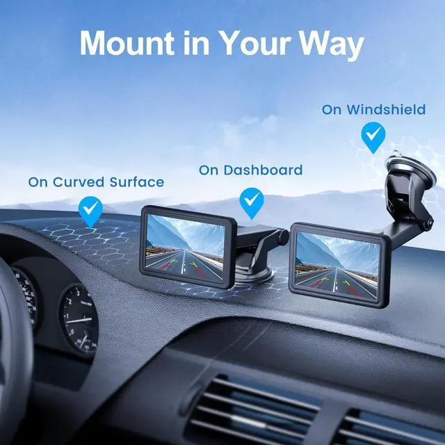 Alt view image 9 of 14 - Suction Cup Mount for CarPlay Display, Backup Camera Monitor, Extended Arm with 360° Rotation, 4-Tab Bracket Replacement Dashboard Windshield Holder for 7-11" Apple Carplay, Android Auto Screens