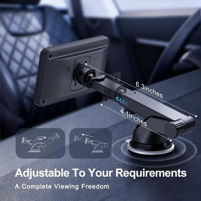 Alt view image 11 of 14 - Suction Cup Mount for CarPlay Display, Backup Camera Monitor, Extended Arm with 360° Rotation, 4-Tab Bracket Replacement Dashboard Windshield Holder for 7-11" Apple Carplay, Android Auto Screens