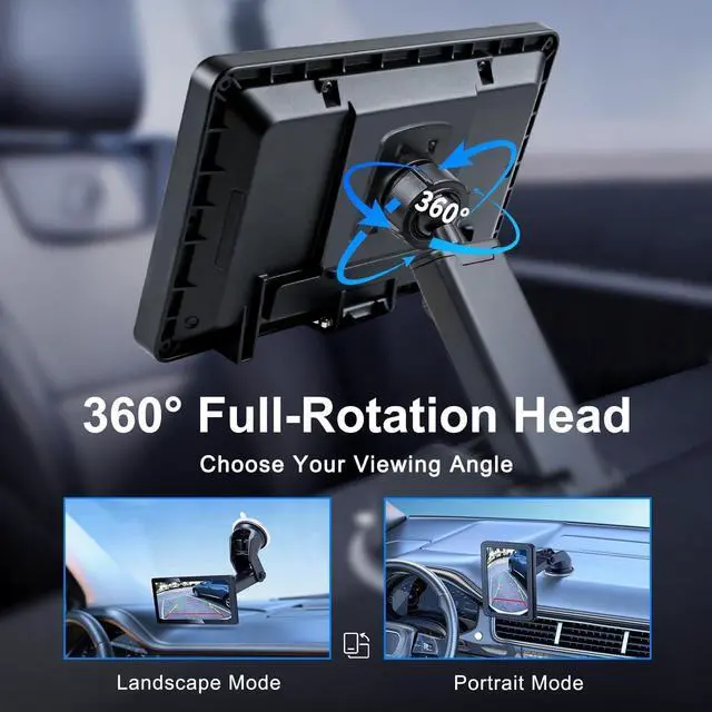 Alt view image 13 of 14 - Suction Cup Mount for CarPlay Display, Backup Camera Monitor, Extended Arm with 360° Rotation, 4-Tab Bracket Replacement Dashboard Windshield Holder for 7-11" Apple Carplay, Android Auto Screens