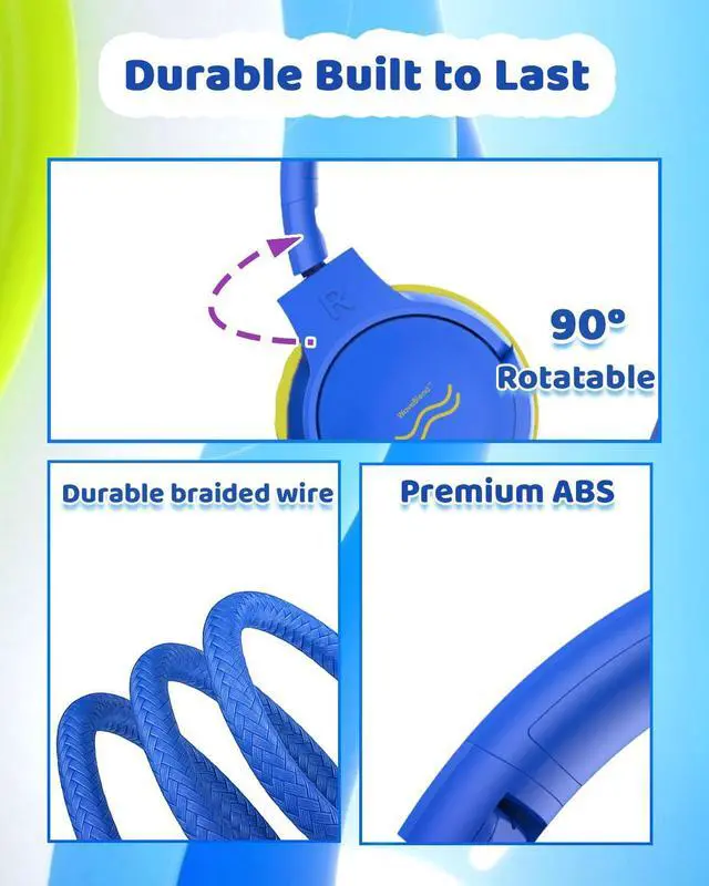 Alt view image 7 of 8 - Kids Headphones with Cord - Wired Headphones for Kids, 85/94dB Volume Limited for Safe Listening, Comfortable & Durable, 3.5mm Jack for School, Tablet, Travel, Ocean Spark Blue