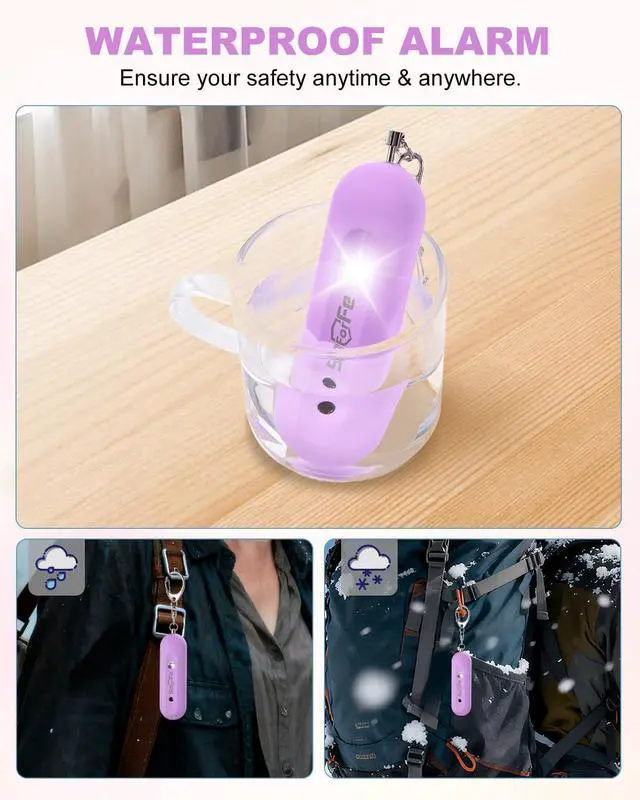 Alt view image 9 of 14 - Personal Safety Alarm for Women - Waterproof Rechargeable Security Alarm - 140dB Extra Loud Siren with SOS Strobe Light - Self Defense Keychain for Women Girls Teens Seniors