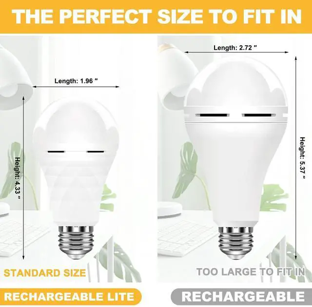 Alt view image 11 of 14 - A19 Rechargeable Light Bulbs Emergency Light Bulb for Power Outages, Led Bulb 60 Watt Equiv., Self-Charging Light Bulb 1200mAh Battery Backup Light Bulbs for Daily, Emergency Use (Daylight)