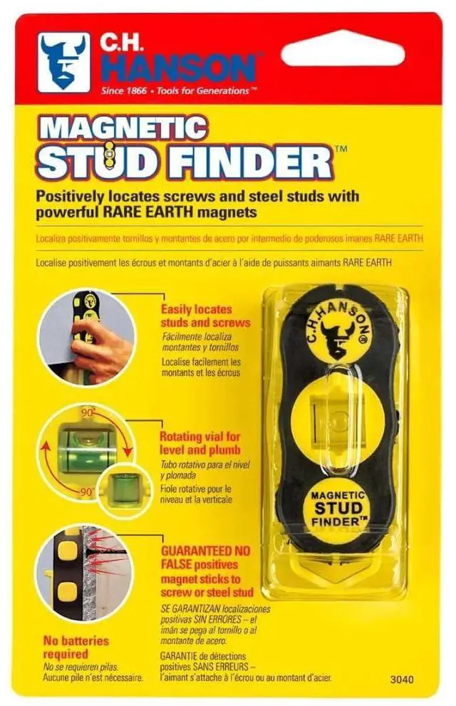 Alt view image 14 of 14 - Magnetic Stud Finder | Battery-Free Stud Locator with Rare Earth Magnets | Finds Nails & Screws Behind Drywall | Built-In Level for TV Mounting, Shelves & Home Projects