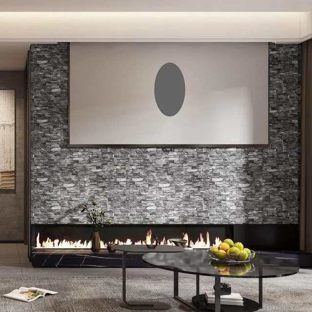 Alt view image 9 of 12 - 20PCS 3D Wall Panels Peel and Stick 3D Brick Wallpaper Peel and Stick Faux Stone Wall Panel Foam Brick Self-Adhesive Wallpaper (Black 20pcs)