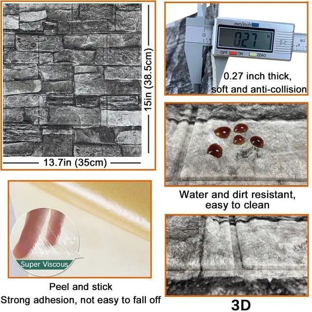 Alt view image 11 of 12 - 20PCS 3D Wall Panels Peel and Stick 3D Brick Wallpaper Peel and Stick Faux Stone Wall Panel Foam Brick Self-Adhesive Wallpaper (Black 20pcs)