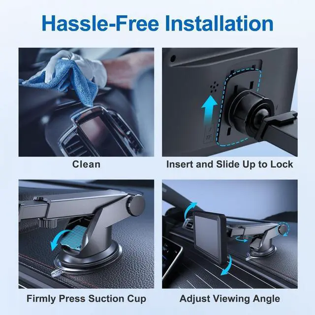 Alt view image 14 of 14 - Suction Cup Mount for CarPlay Display, Backup Camera Monitor, Extended Arm with 360° Rotation, 4-Tab Bracket Replacement Dashboard Windshield Holder for 7-11" Apple Carplay, Android Auto Screens