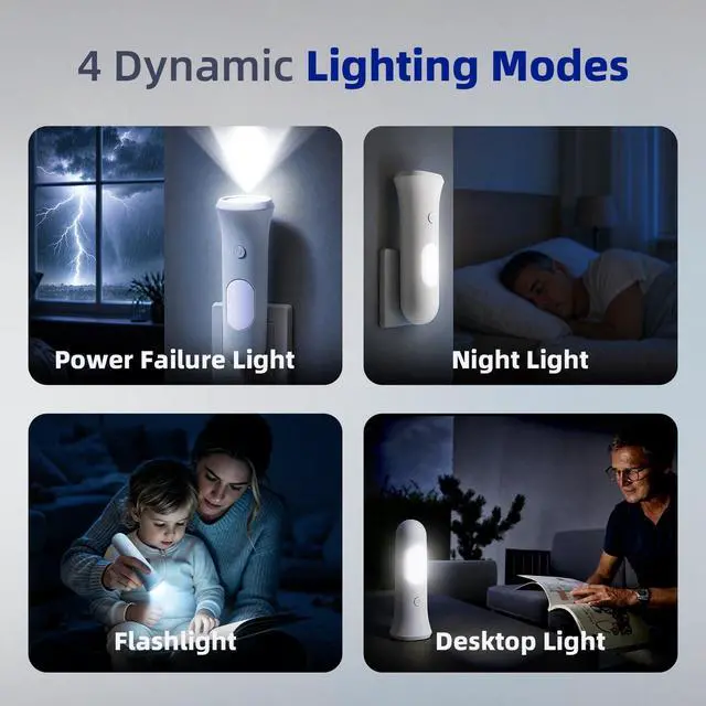 Alt view image 11 of 14 - 4 in 1 Emergency Lights for Home Power Failure, 3 Pcs Rechargeable LED Flashlight Plug in Wall, Automatic Turn-On Power Outage Night Light Flashlight for Hurricane Preparedness Items
